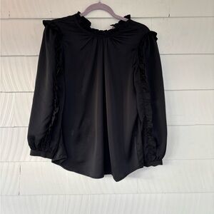 J. Crew Black Ruffle Sleeve Blouse